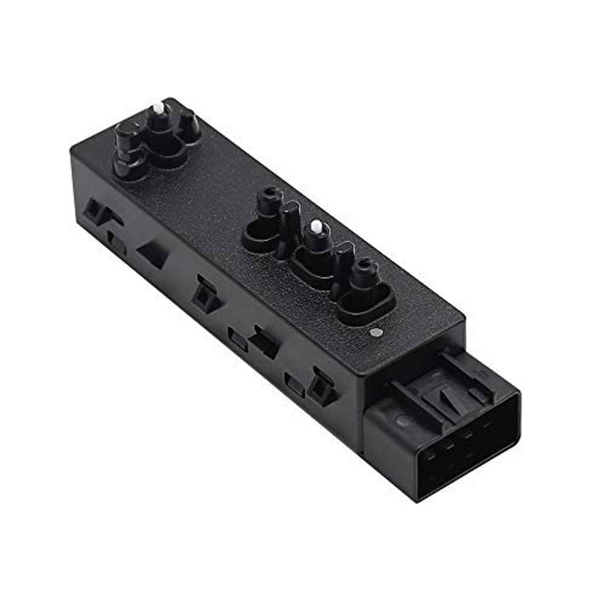 Power seat switch panel with rocker buttons, black plastic body and plug connector
