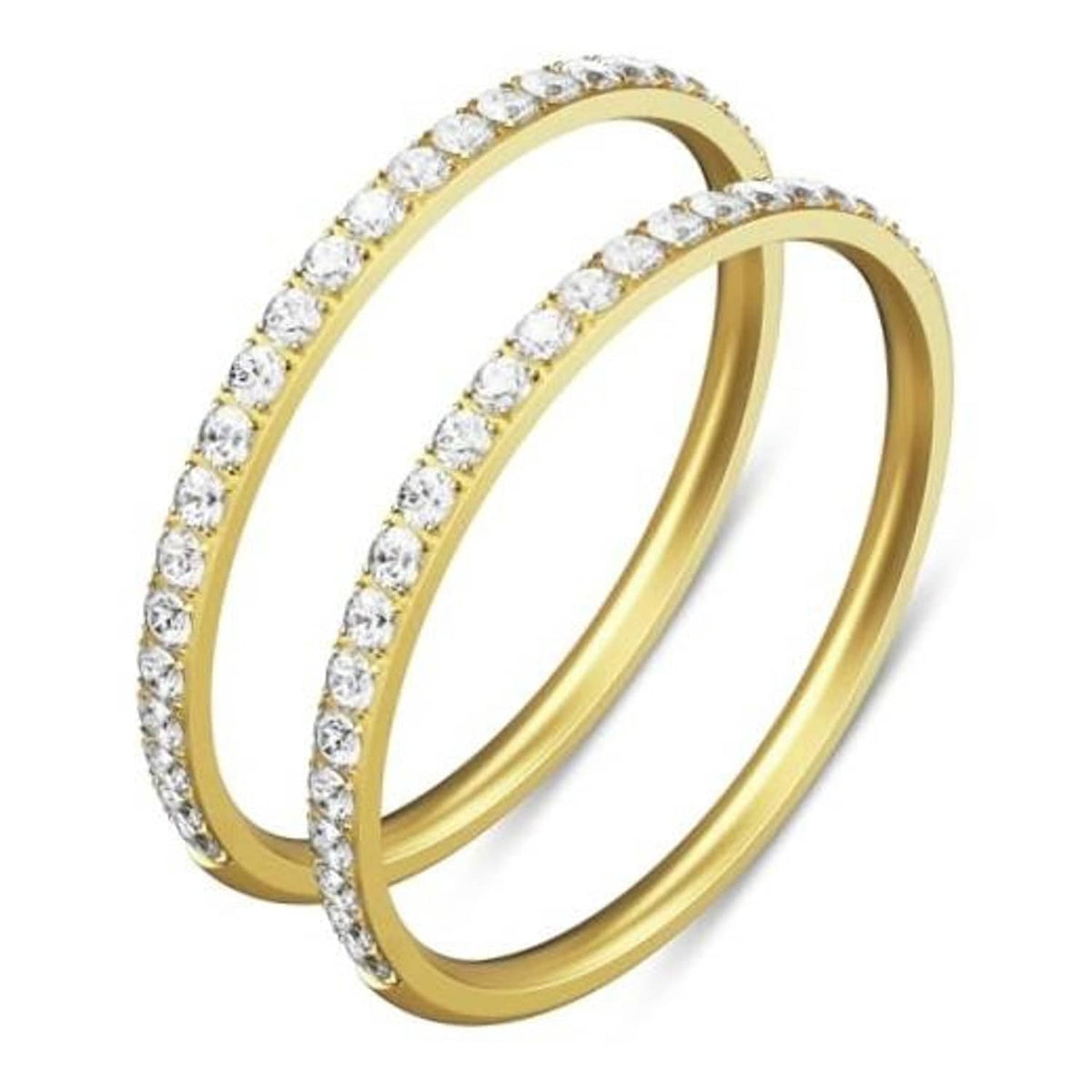 Gold stackable ring bands with pavé clear stones, set of 2