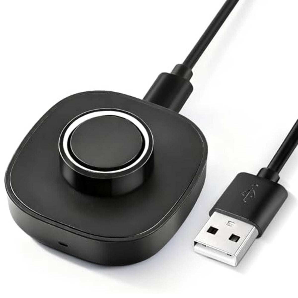 Black ring charger dock with circular top and USB-A cable connector
