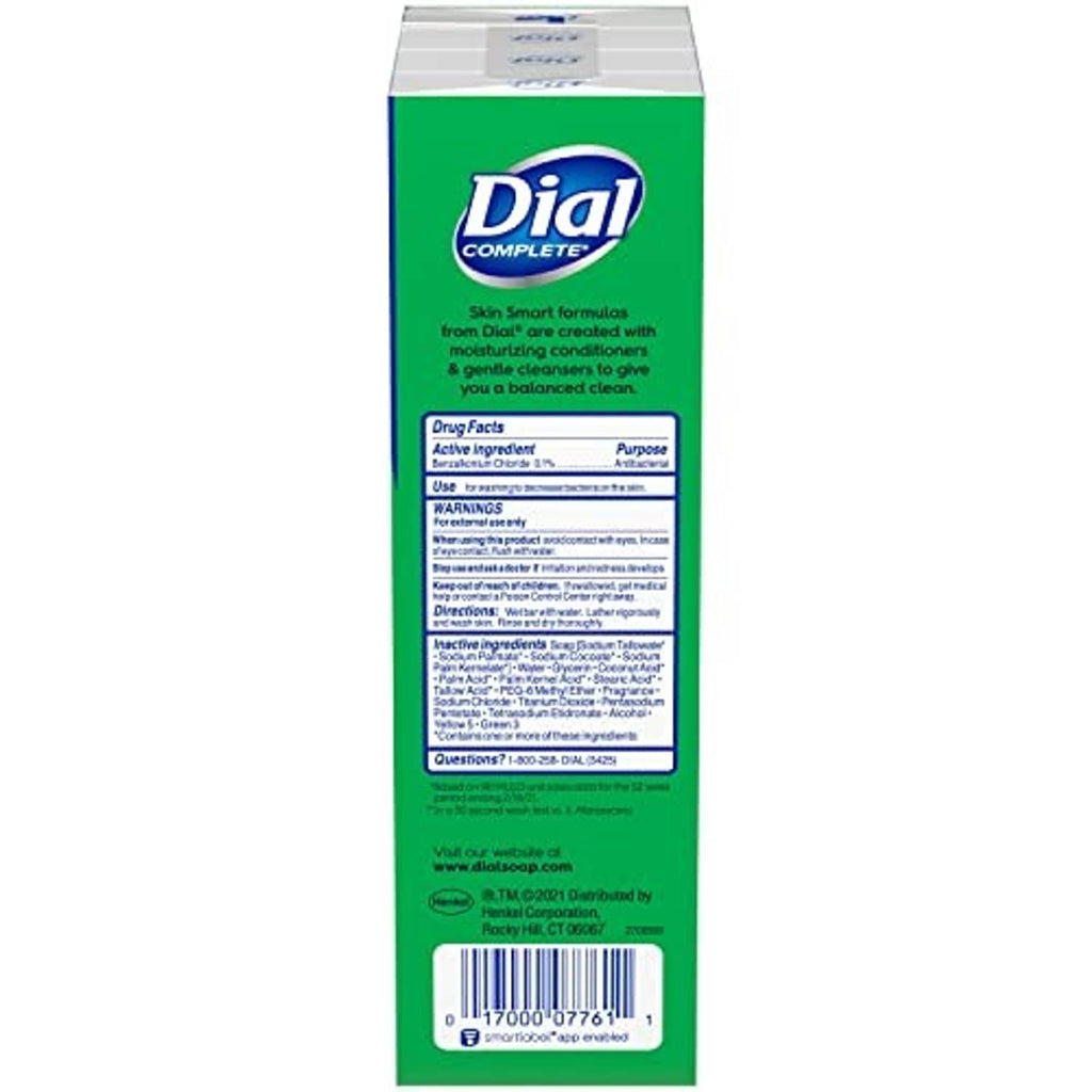 Dial antibacterial bar soap box back with drug facts and ingredient info