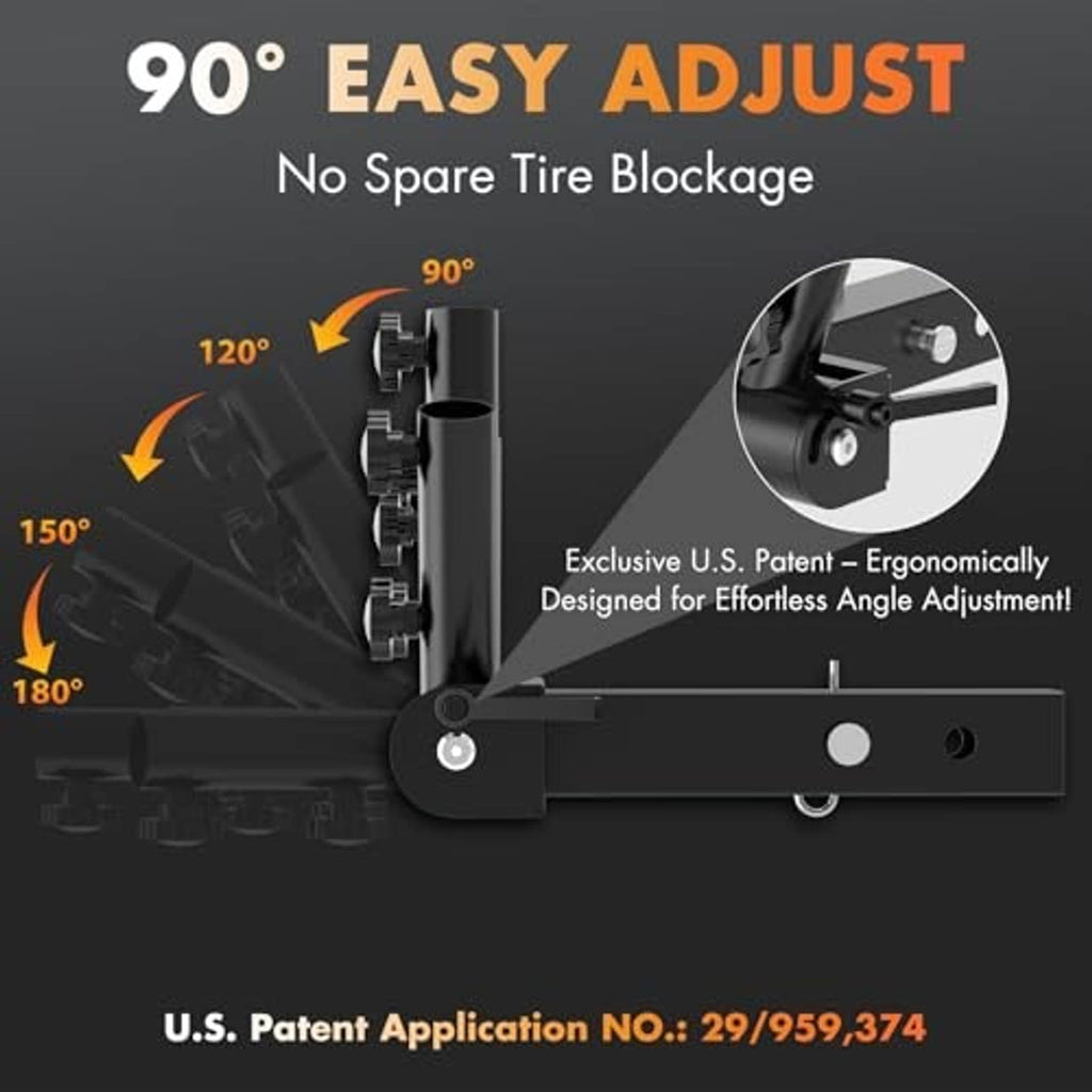 90-degree adjustable angle hitch flag pole holder mechanism on black base