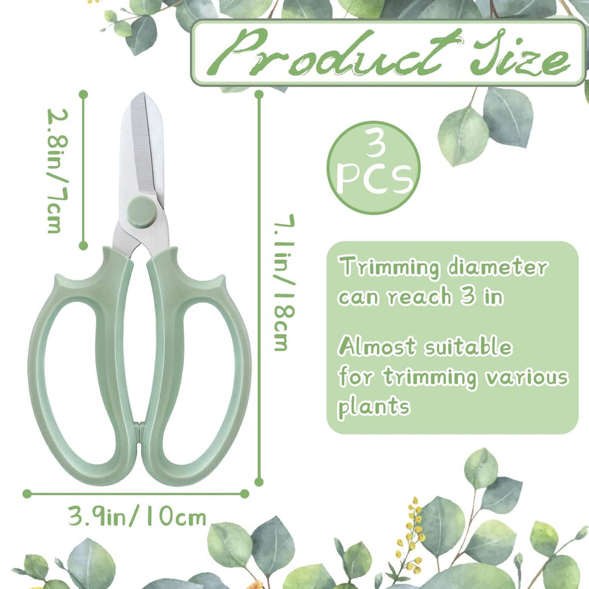 Two mint green flower shears with silver blades, side view