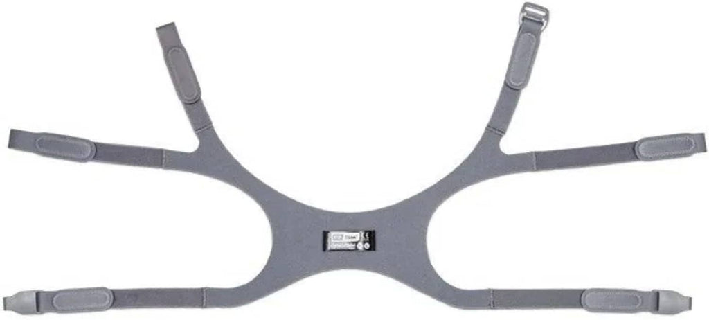 Gray head support brace with multiple strap loops and Eson label, flat view