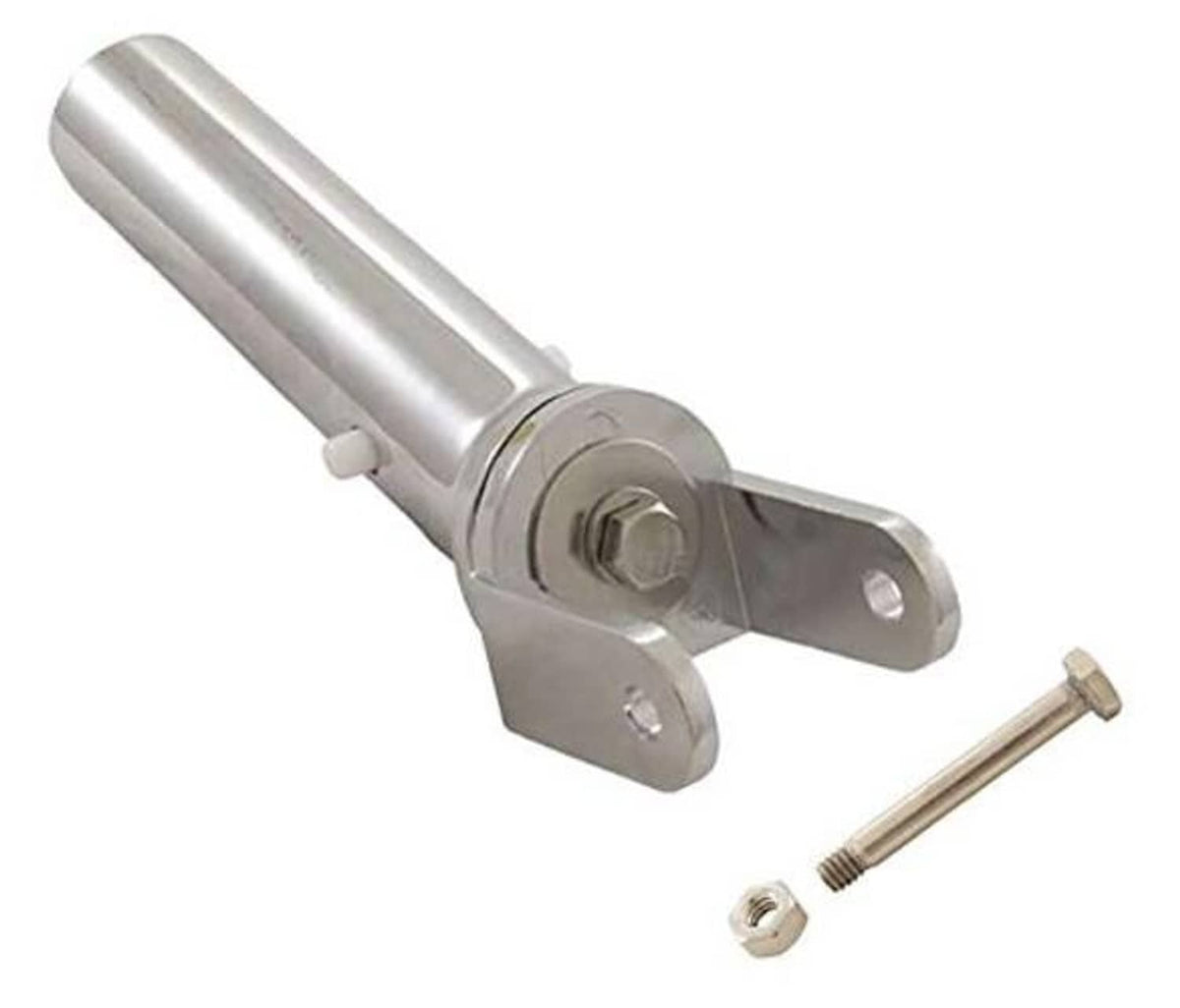 Chrome-plated swivel vacuum head handle with two side mounting tabs and bolt