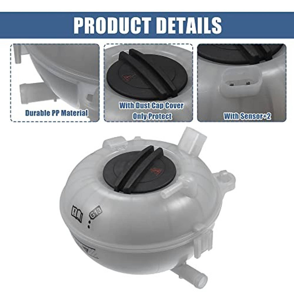 Coolant expansion reservoir tank with black cap and molded inlet/outlet ports