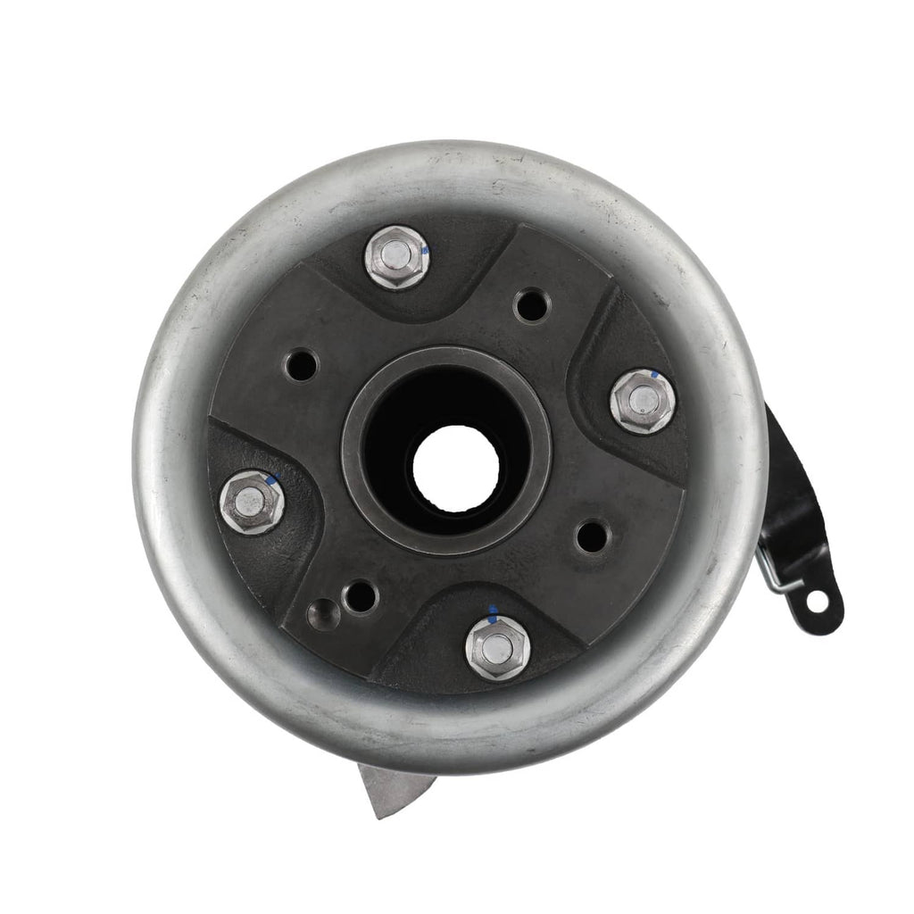 Parking brake actuator cover plate with bolt holes and central opening