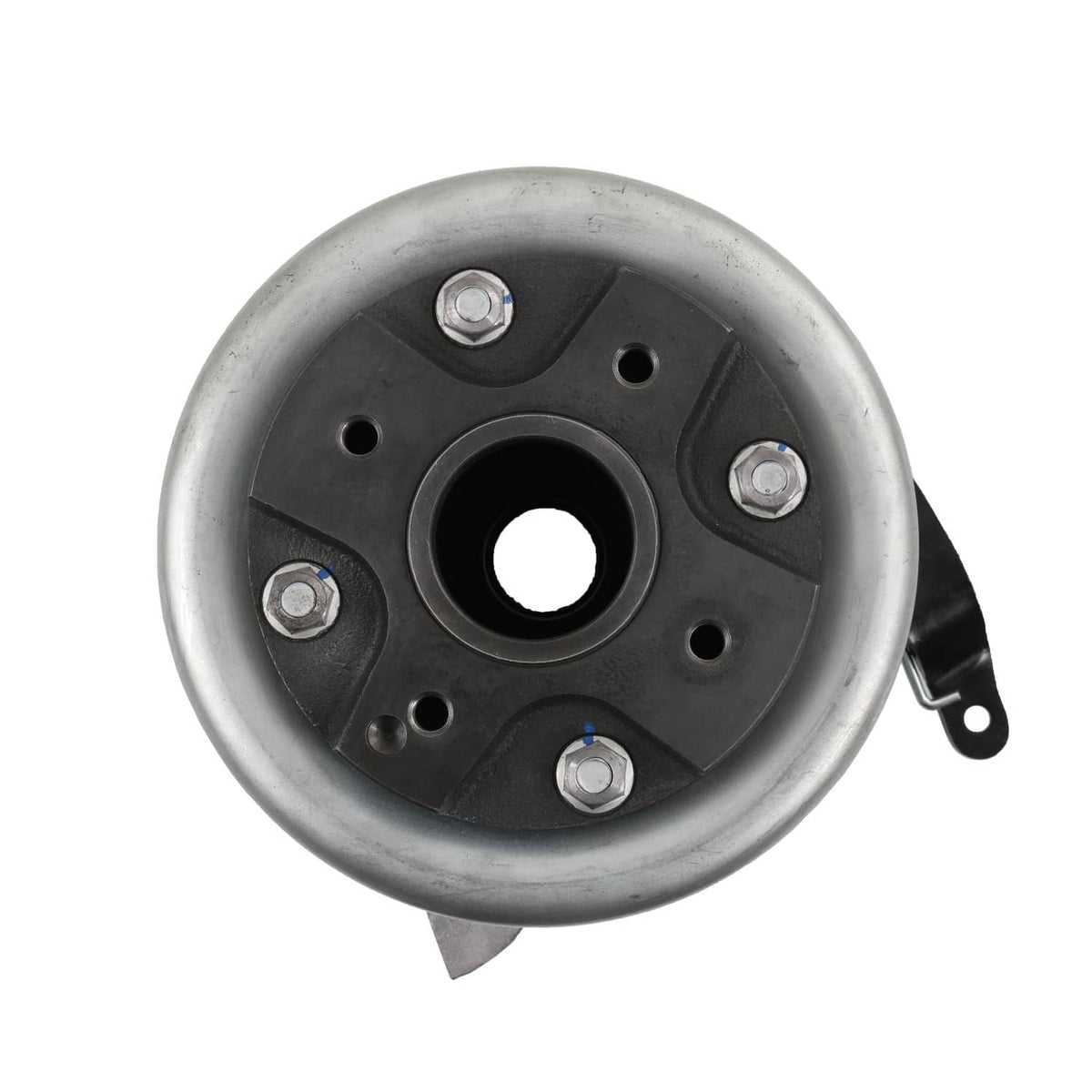 Parking brake actuator cover plate with bolt holes and central opening