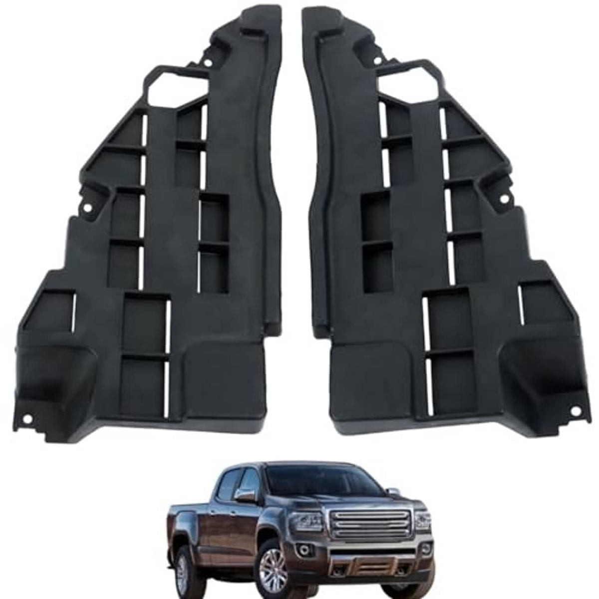 Front bumper brackets set of 2 with integrated mounting tabs, black left and right
