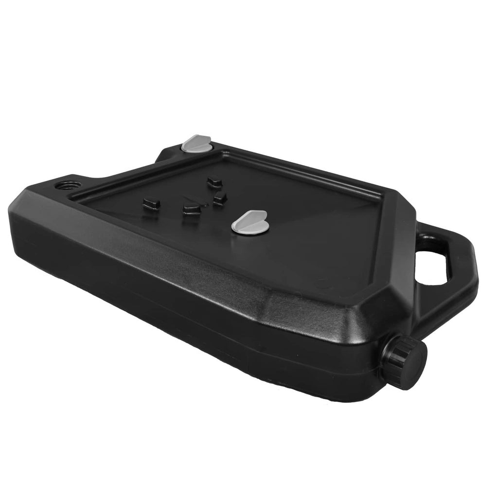 Low-profile black oil drain pan with carry handle and drain cap