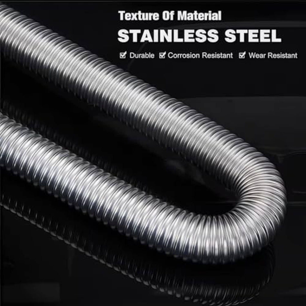 Corrugated stainless steel flexible exhaust pipe, close-up of ribbed coil