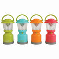 Kids mini LED lanterns in green, blue, orange, and red with carry handles