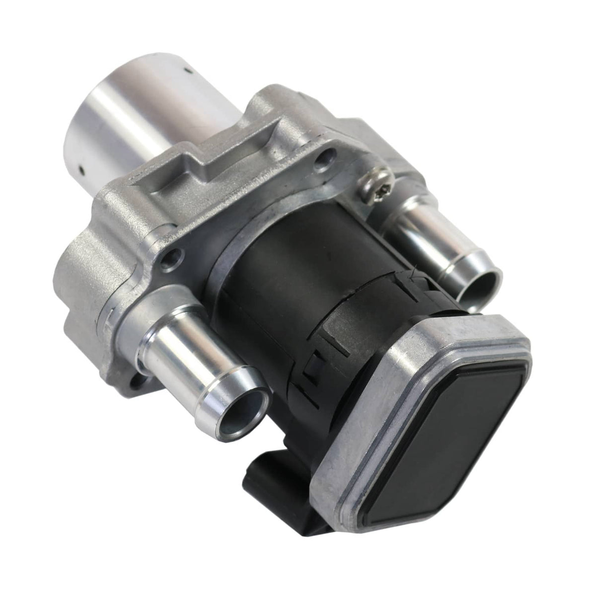EGR valve assembly with metal body and electrical connector, with two pipe ports