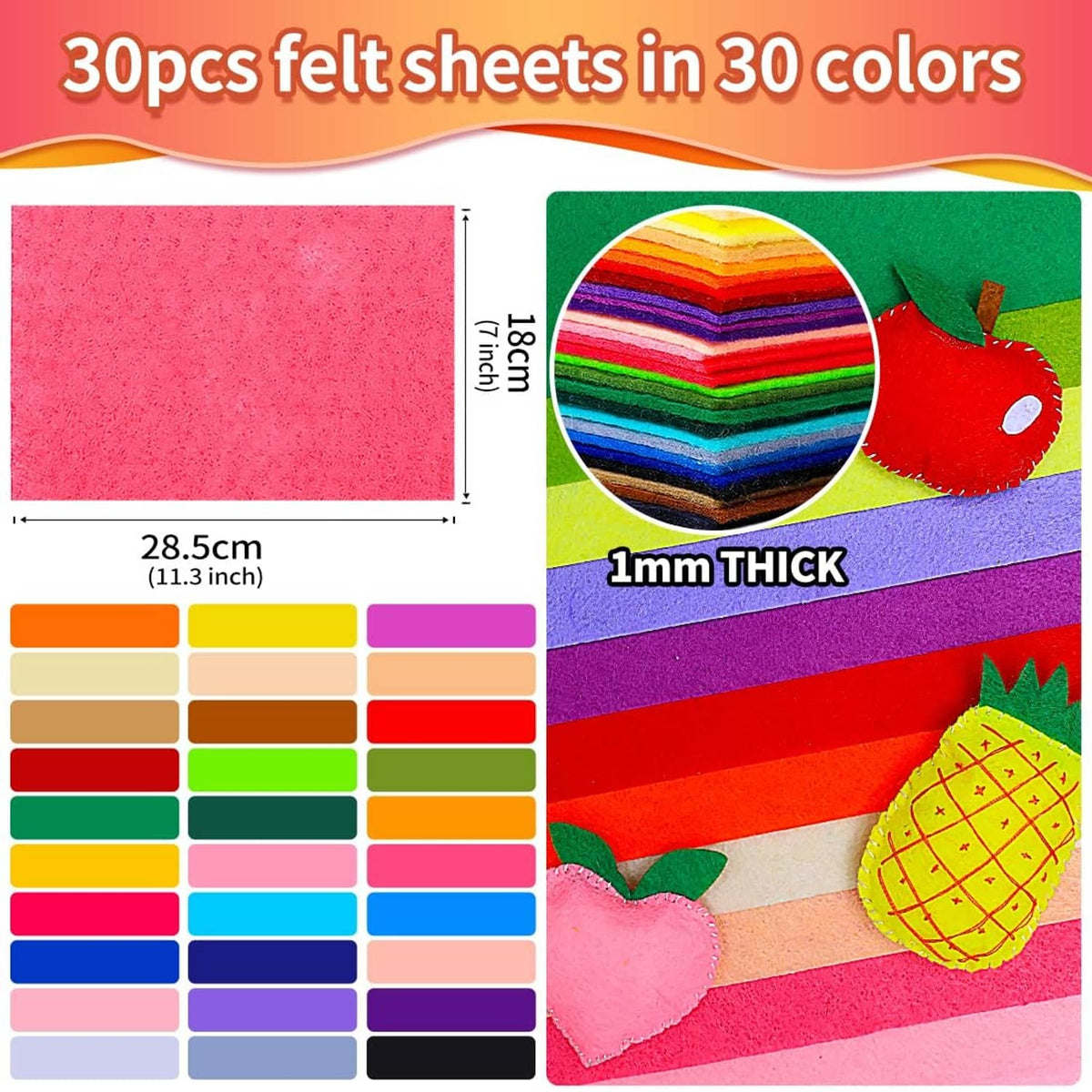 Assorted color felt sheets set with stacked gradient sample and colorful sheet swatches