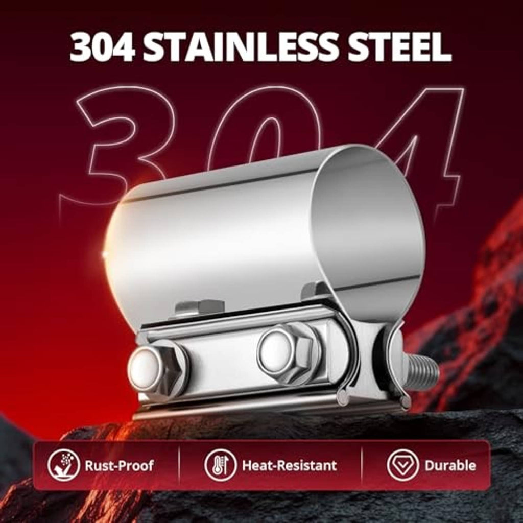 304 stainless steel exhaust clamp sleeve coupler, silver band with mounting bolts