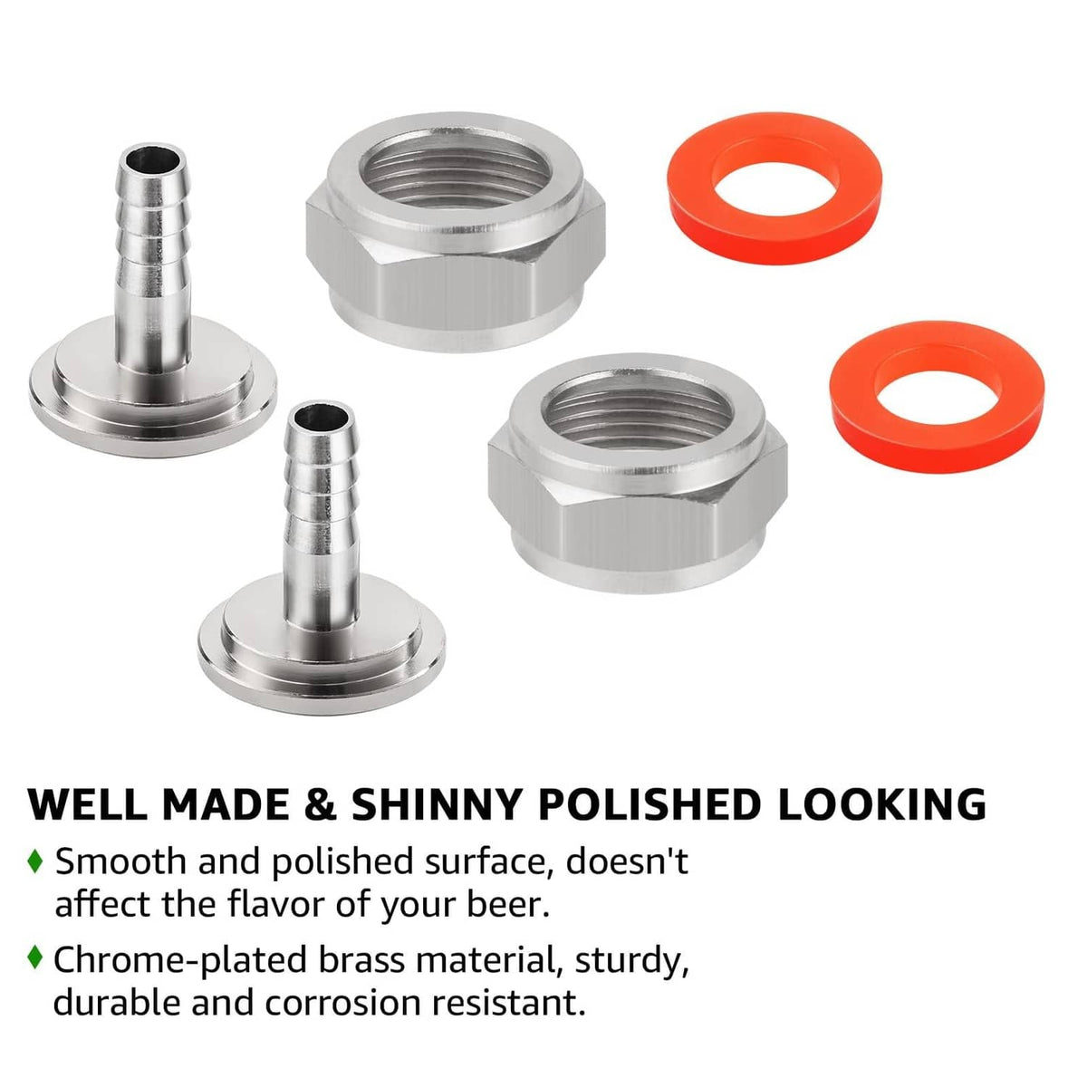 Keg coupler barb connector kit: stainless fittings with orange sealing washers (4 pcs)