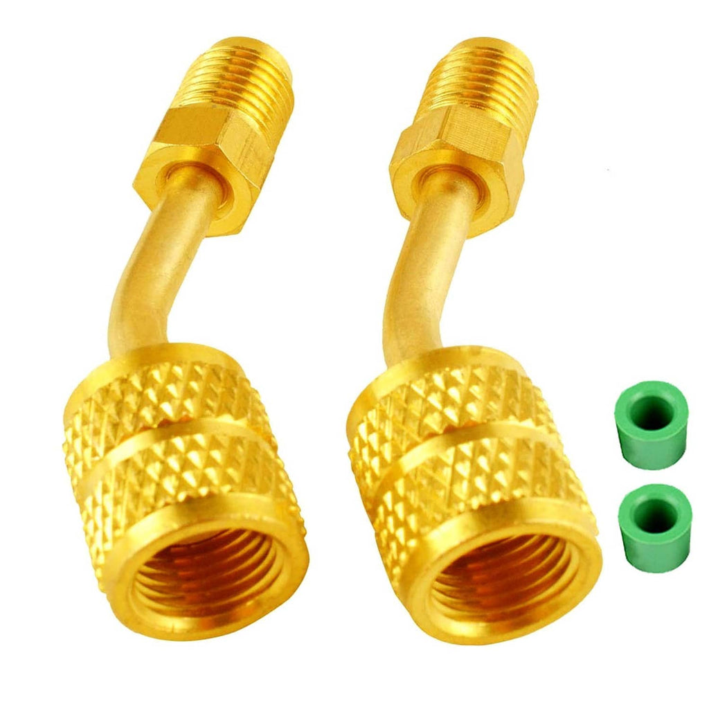 Set of gold quick-coupler adapters with threaded ends and curved inlet tubes