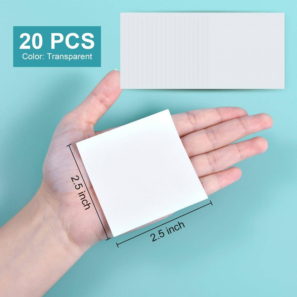 Transparent square repair patches, 20-pack kit, about 2.5 in size.