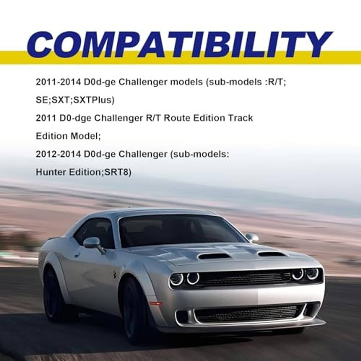 2011–2014 Dodge Challenger compatibility graphic for front bumper brackets.