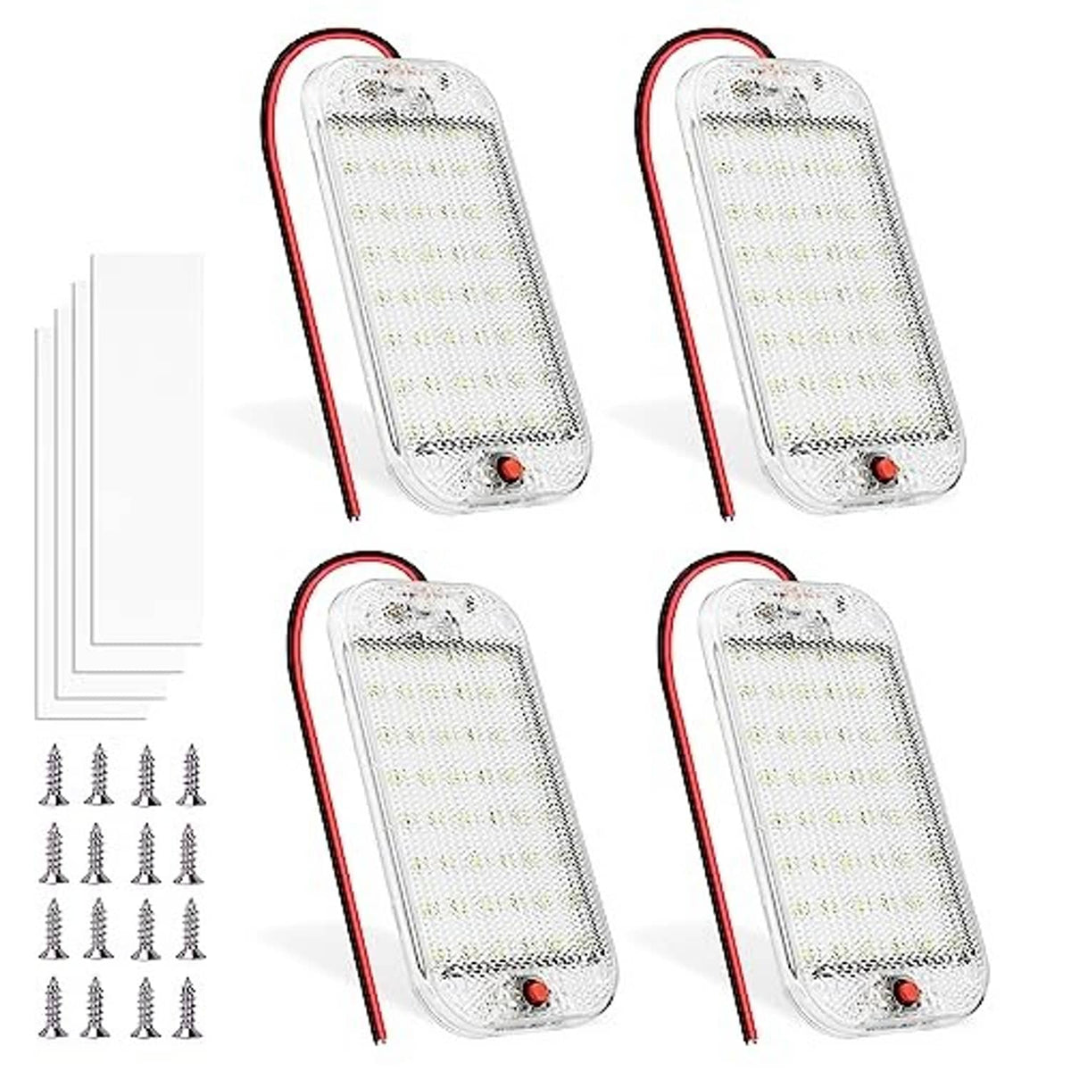 Set of 4 RV LED dome lights with clear lens and red/black wire leads