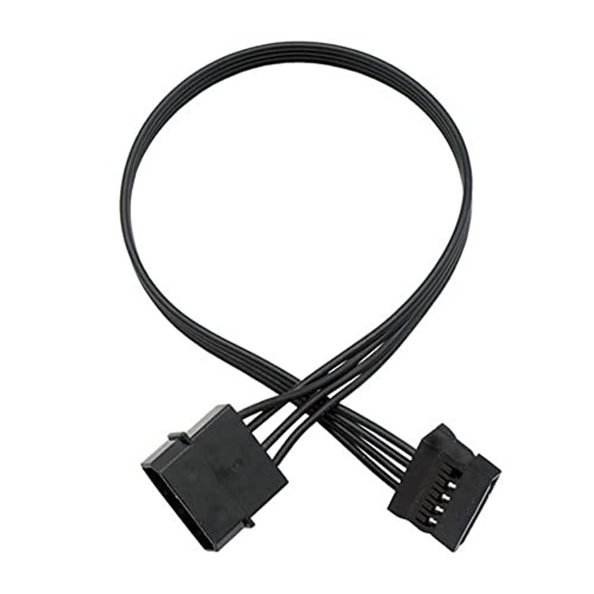 Bundle of black Molex-to-SATA power cable with two connector ends