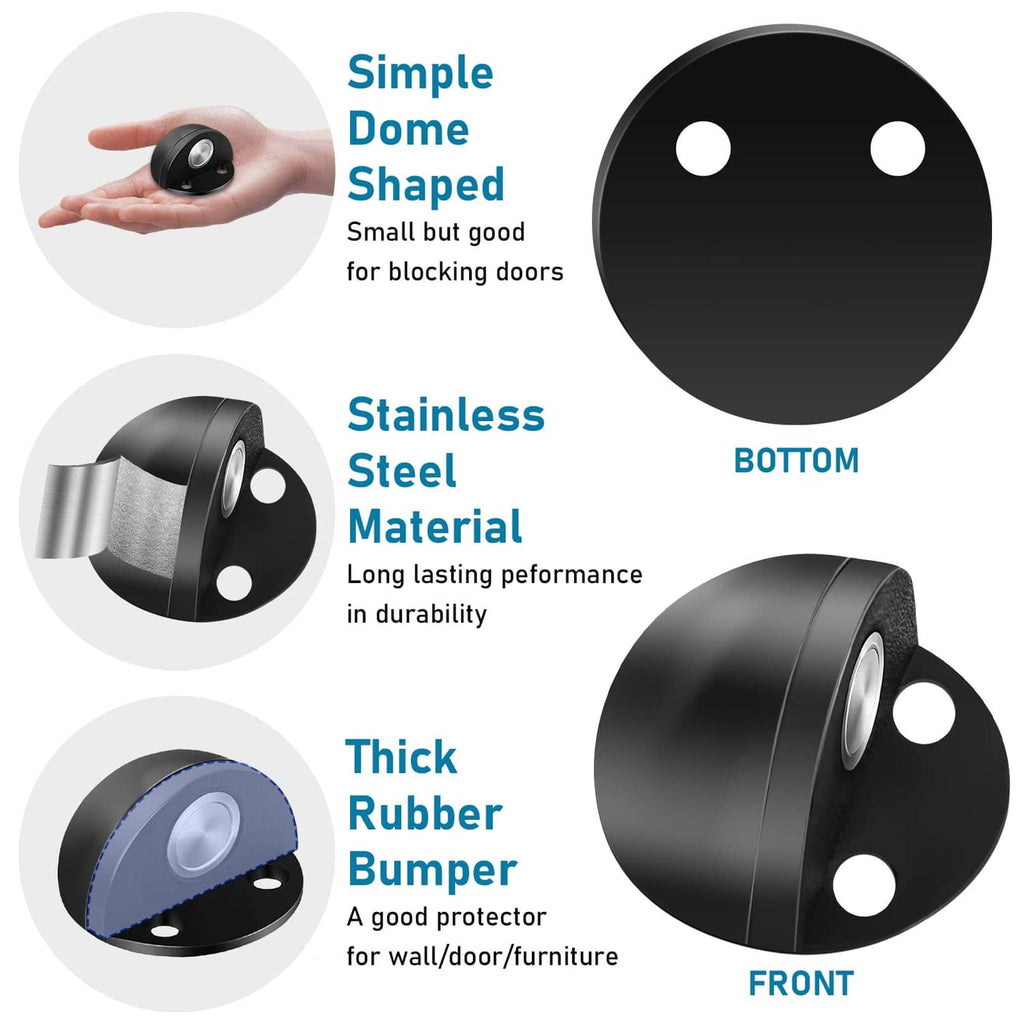 Black magnetic door stopper with thick rubber bumper and visible base