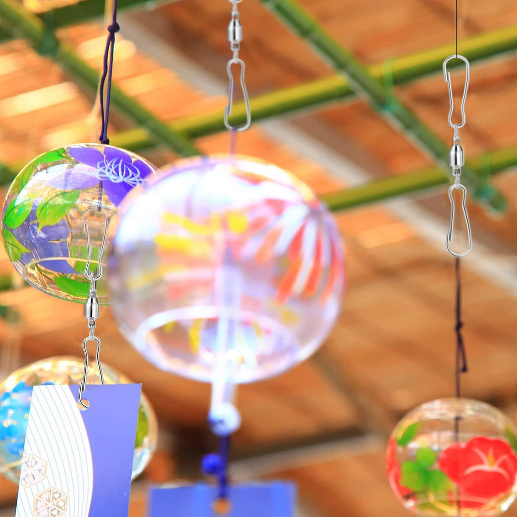 Hanging glass ornaments with silver swivel hooks and short metal chains