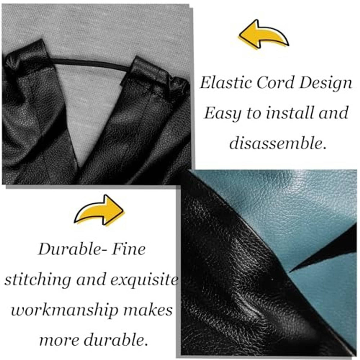 Black spare tire cover detail showing elastic cord design and fine stitching