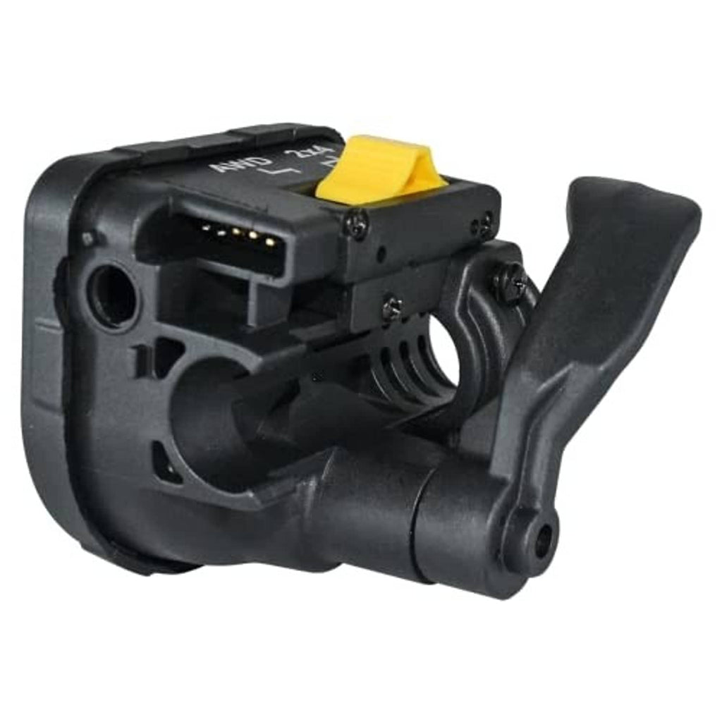 Thumb throttle lever switch, black module with yellow component and connector port
