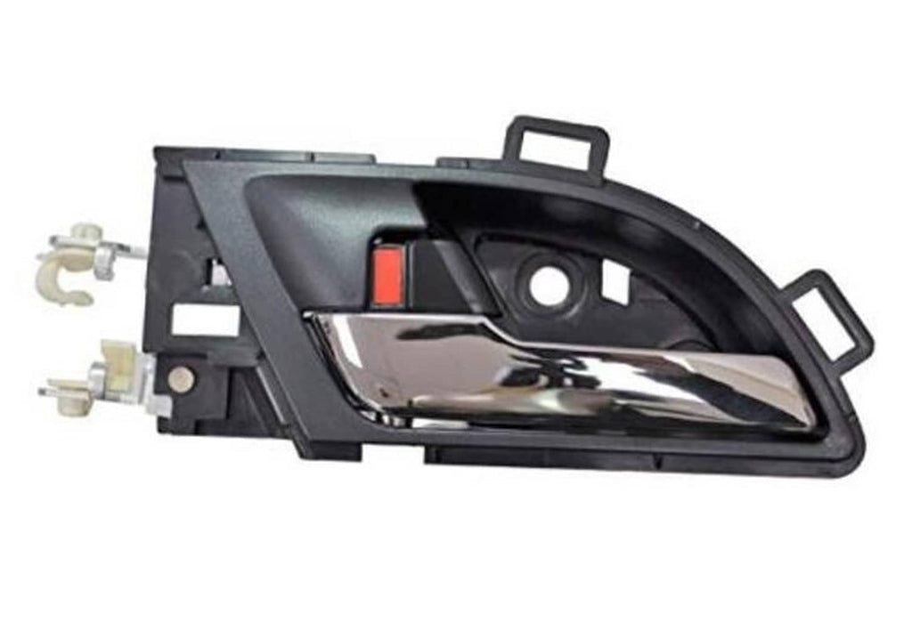 Black interior door handle housing with chrome lever and orange lock insert
