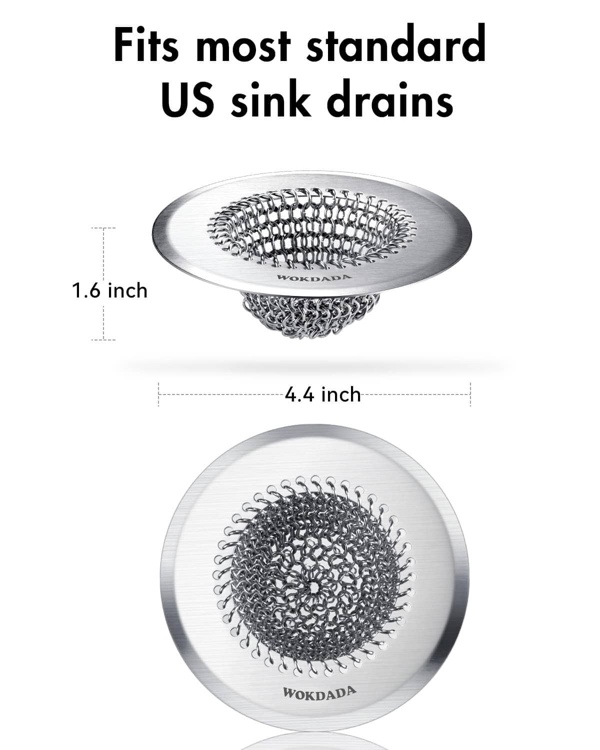 Round stainless steel drain strainer with chain mesh for US sink drains
