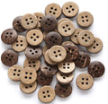 Coconut shell buttons set, round 4-hole style in mixed tan and dark brown