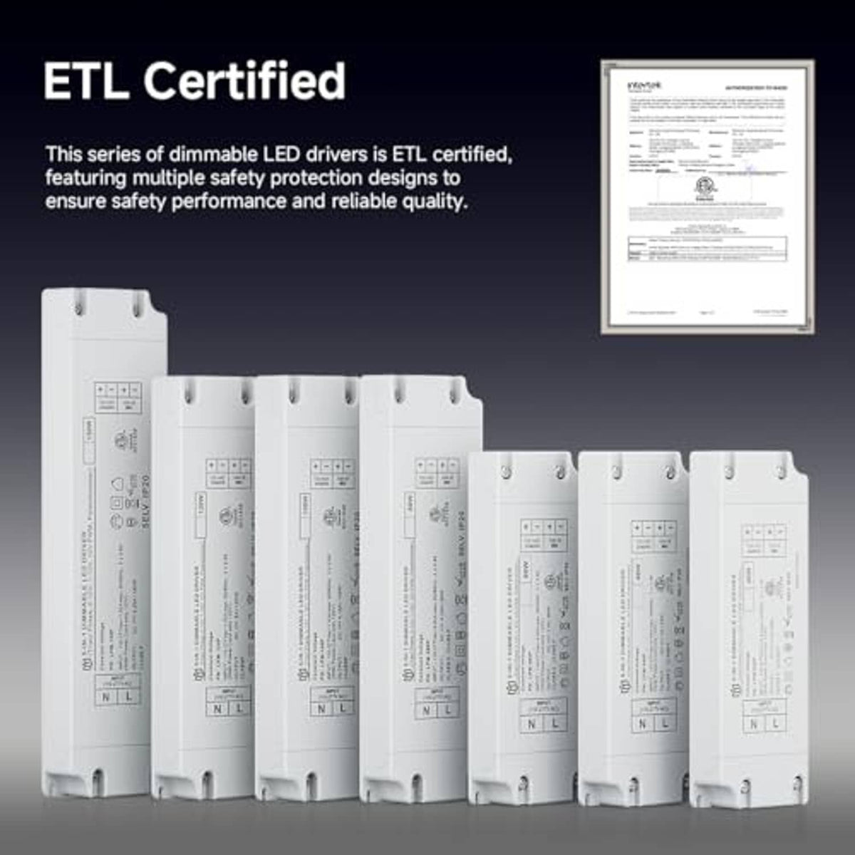Set of white dimmable 24V LED power supplies with end mounting hardware