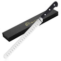 Mairico brisket slicing knife with stainless blade and black handle, oval rivets