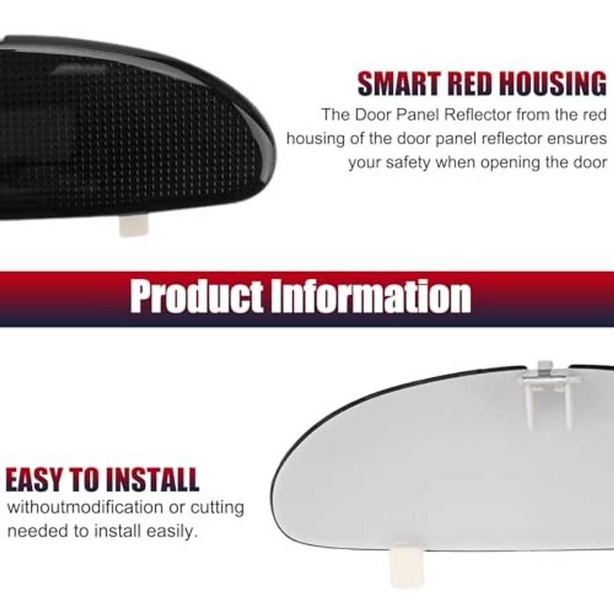 Black oval door panel reflector plate with textured surface and clear mounting posts