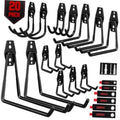Pack of black heavy-duty wall storage hooks with mounting plates and curved arms