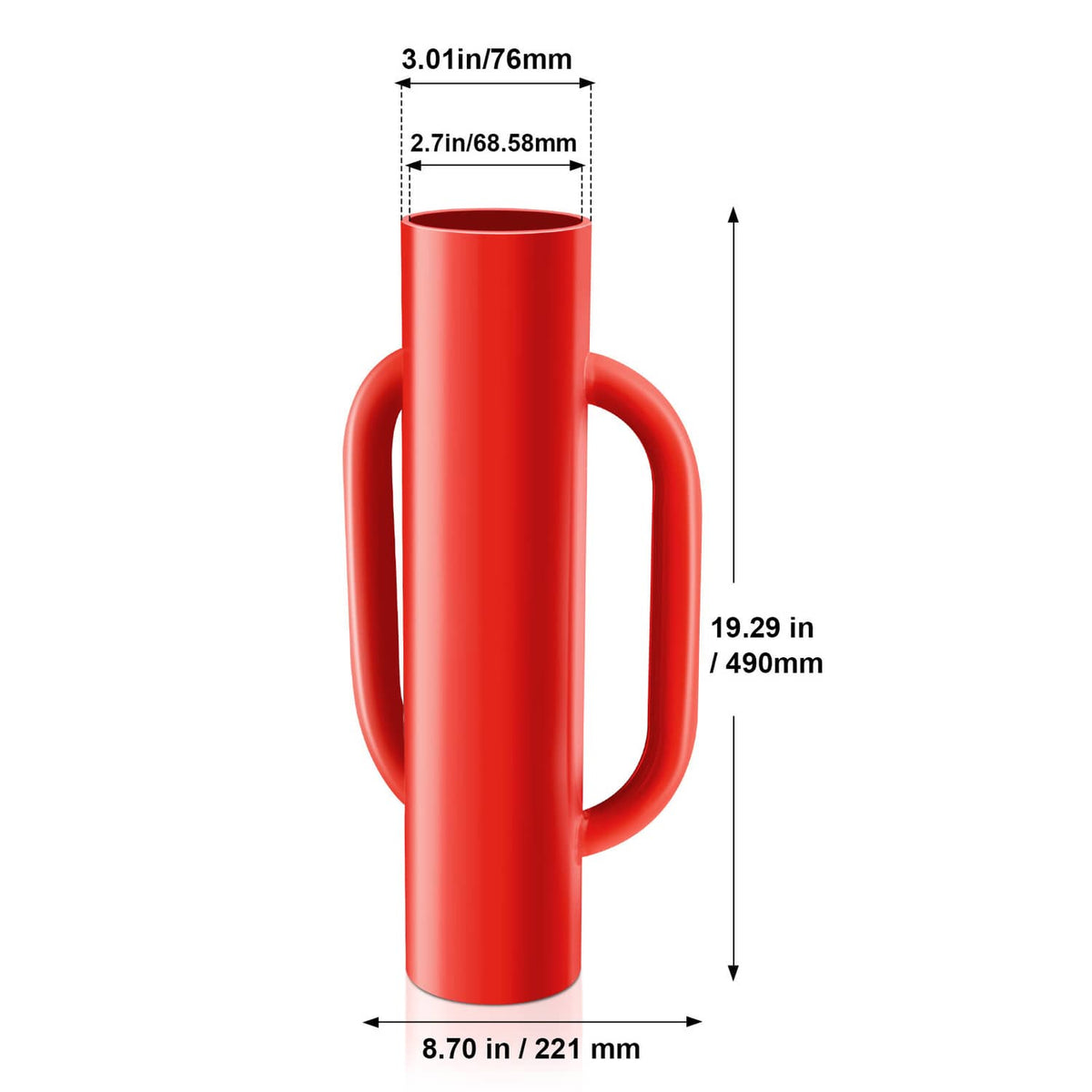 Red steel post pounder with dual handles, top-to-bottom view