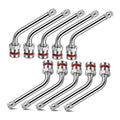 Set of silver 60° truck tire valve stems with knurled caps and red sealing O-rings
