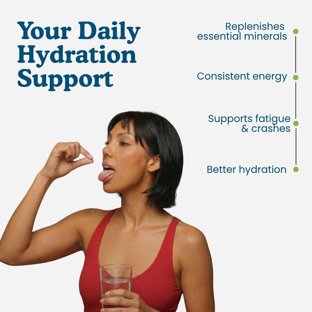 Person drinking water from a glass for daily hydration support