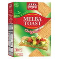 Snacktery Melba toast crackers box, Original flavor, thin flatbread crackers