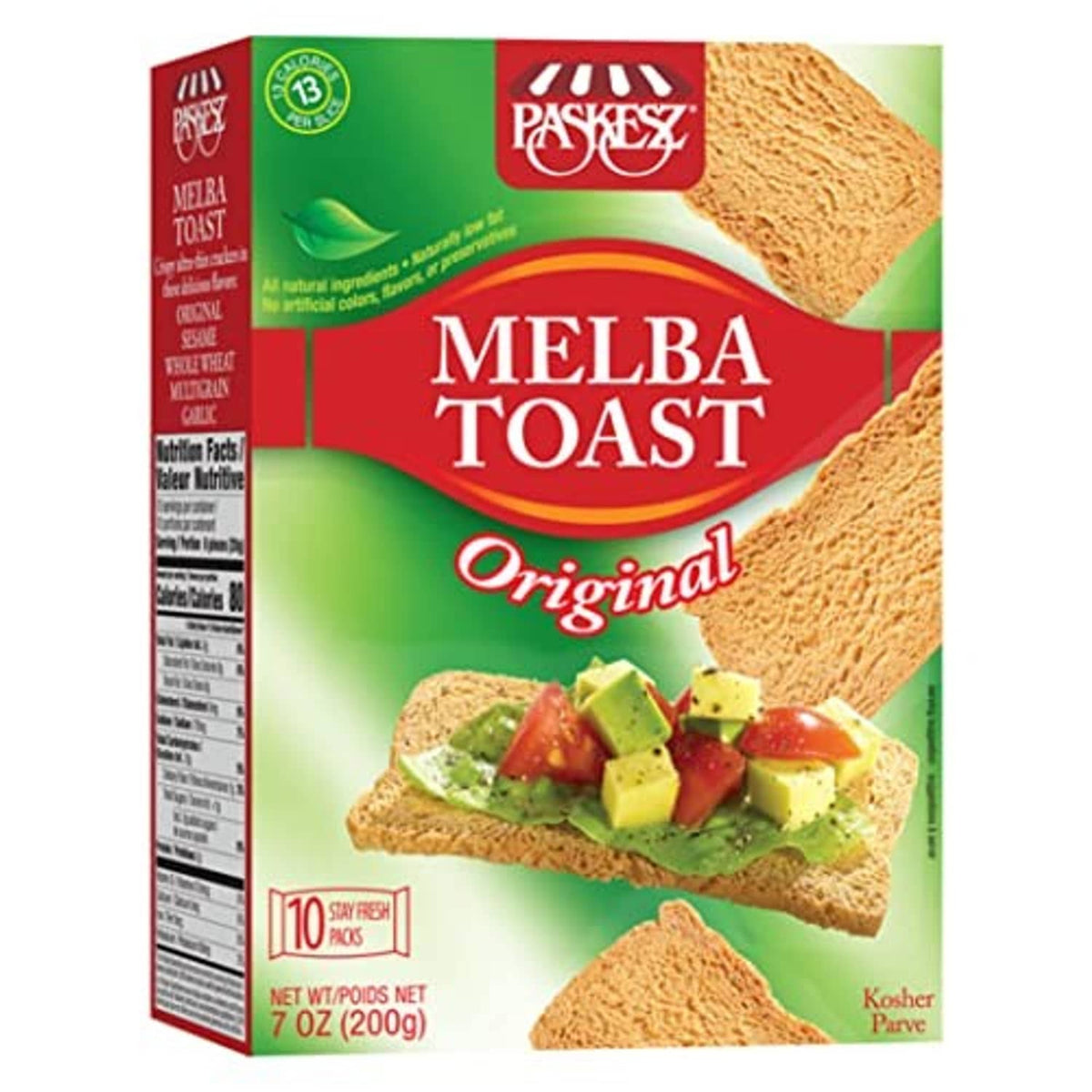 Snacktery Melba toast crackers box, Original flavor, thin flatbread crackers