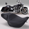 Black passenger rider seat with contoured foam and stitched seams, side mount tab