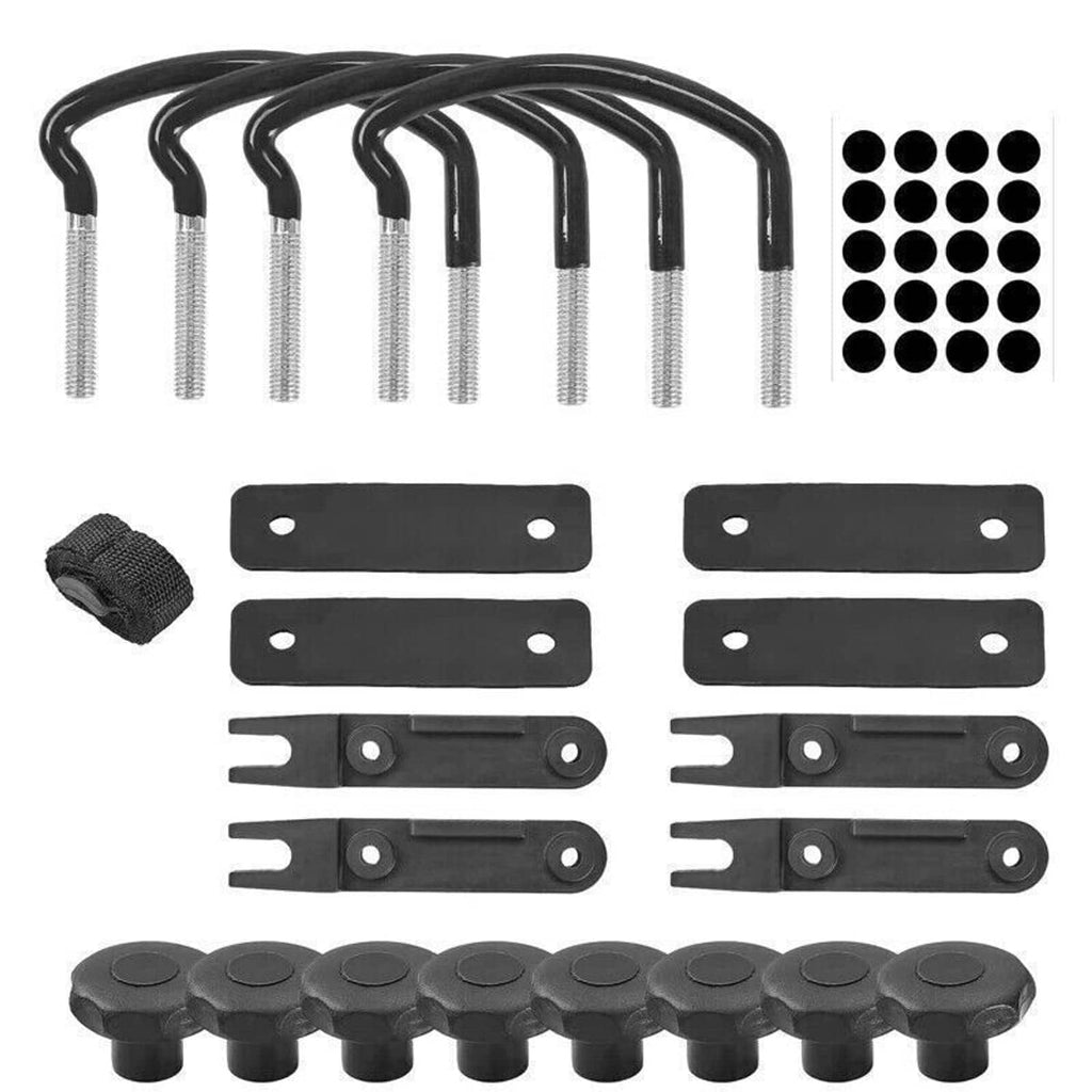 Black U-bolt clamp kit with rods, plates, screws, and round protective knobs