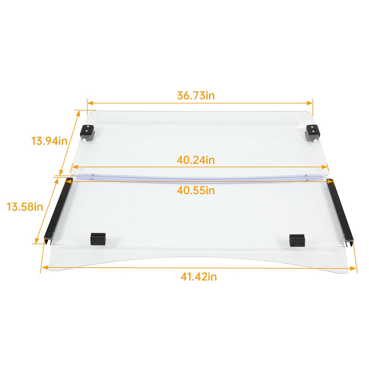 Clear folding windshield with black side rails and corner mounting blocks