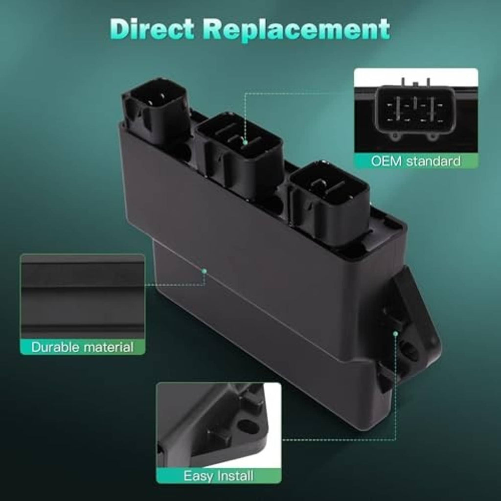 Black CDI ignition module with four connector slots and side bracket for mounting