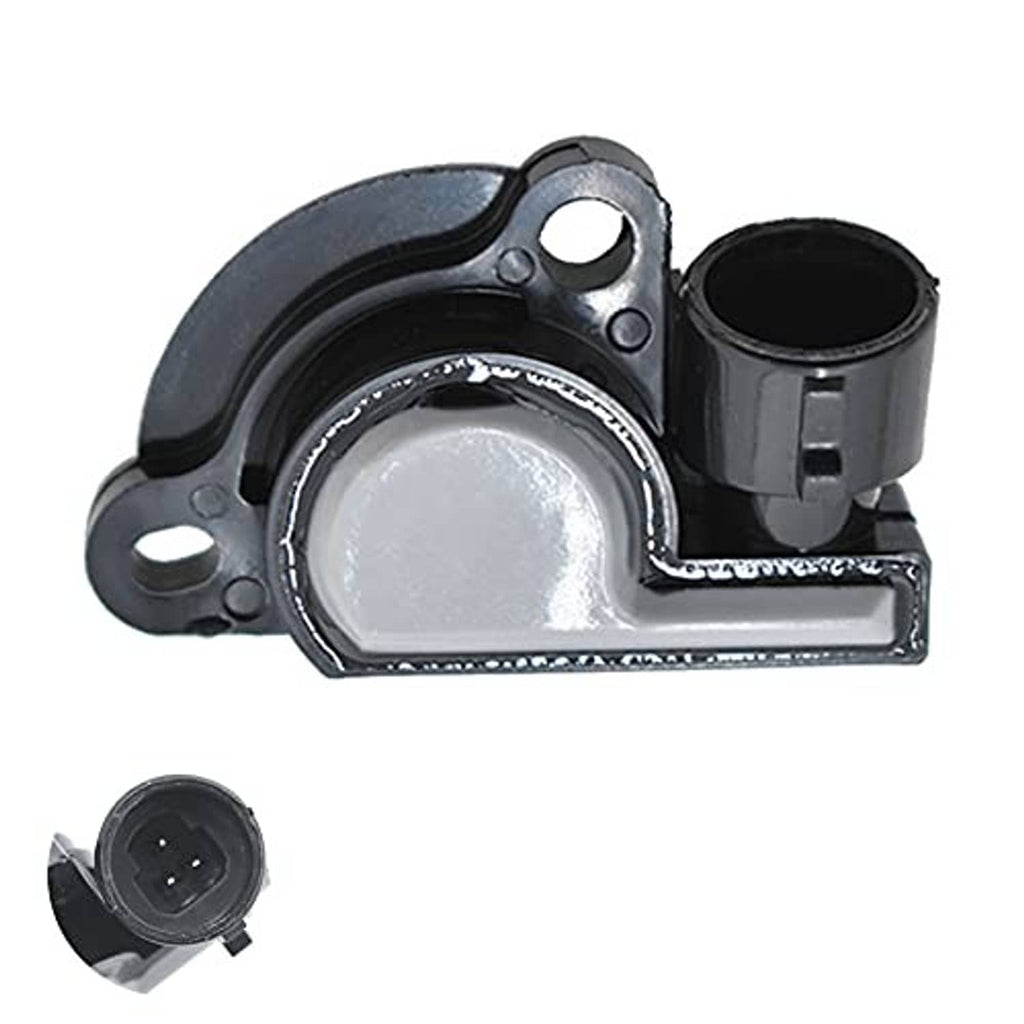 Throttle position sensor, black and gray housing with mounted gray metal part and connector