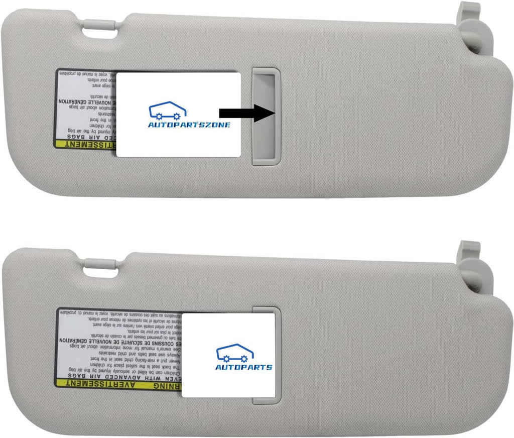 Gray sun visor with vanity mirror, showing front and back views