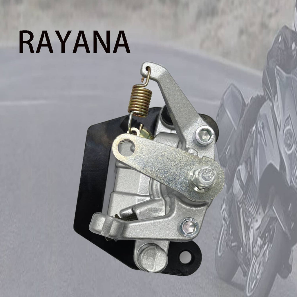 Rear brake caliper with pads, silver housing with spring and lever mechanism