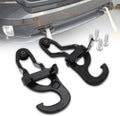 Black front tow hook bracket set with U-shaped hooks and mounting bolts