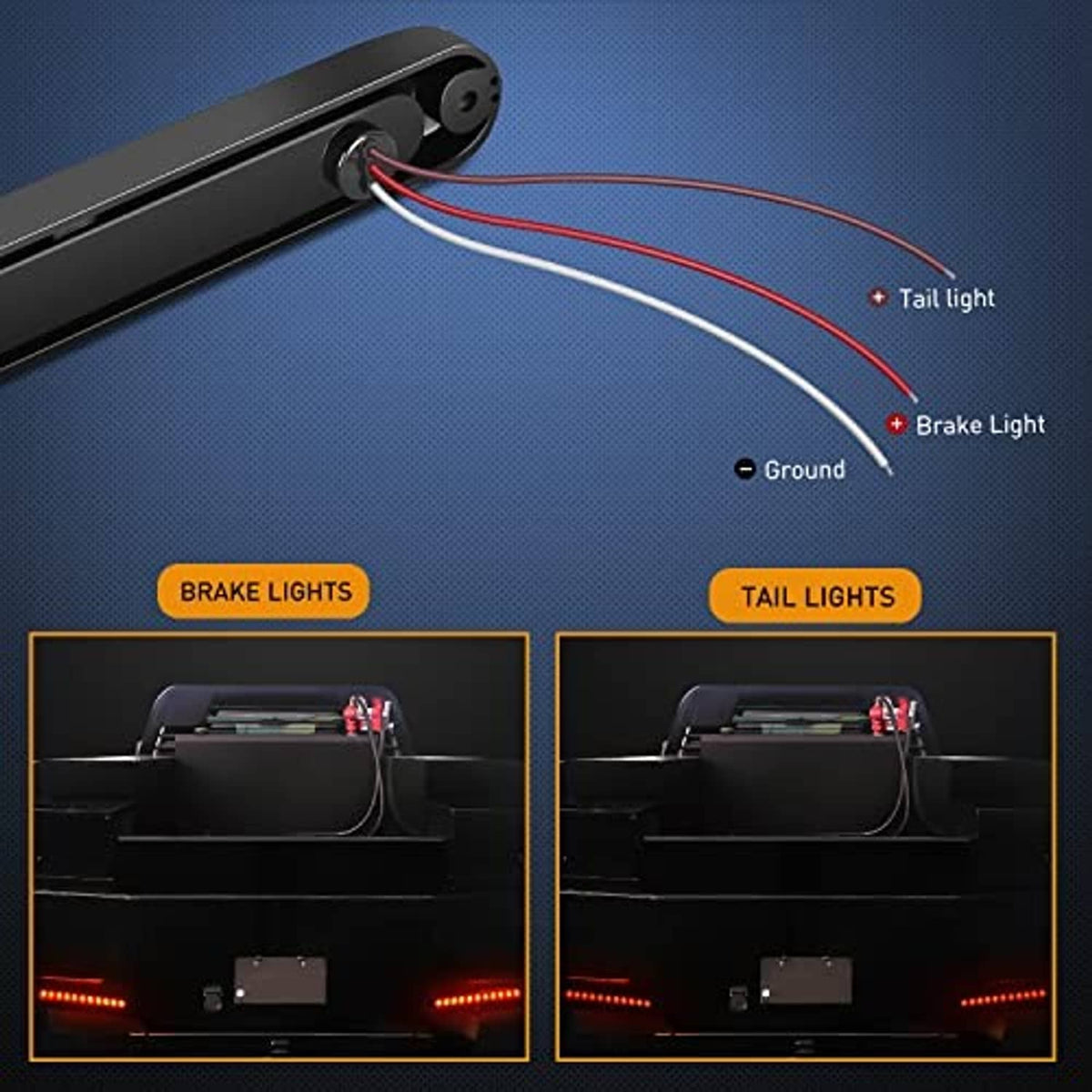 Red LED light bar with wiring pigtails for brake light and tail light connections