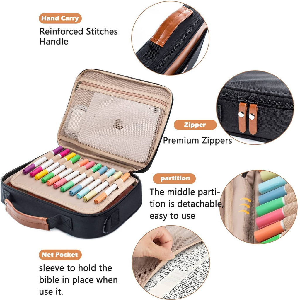 Aplufine Bible cover with reinforced handle, zipper closure, pen slots and mesh pocket